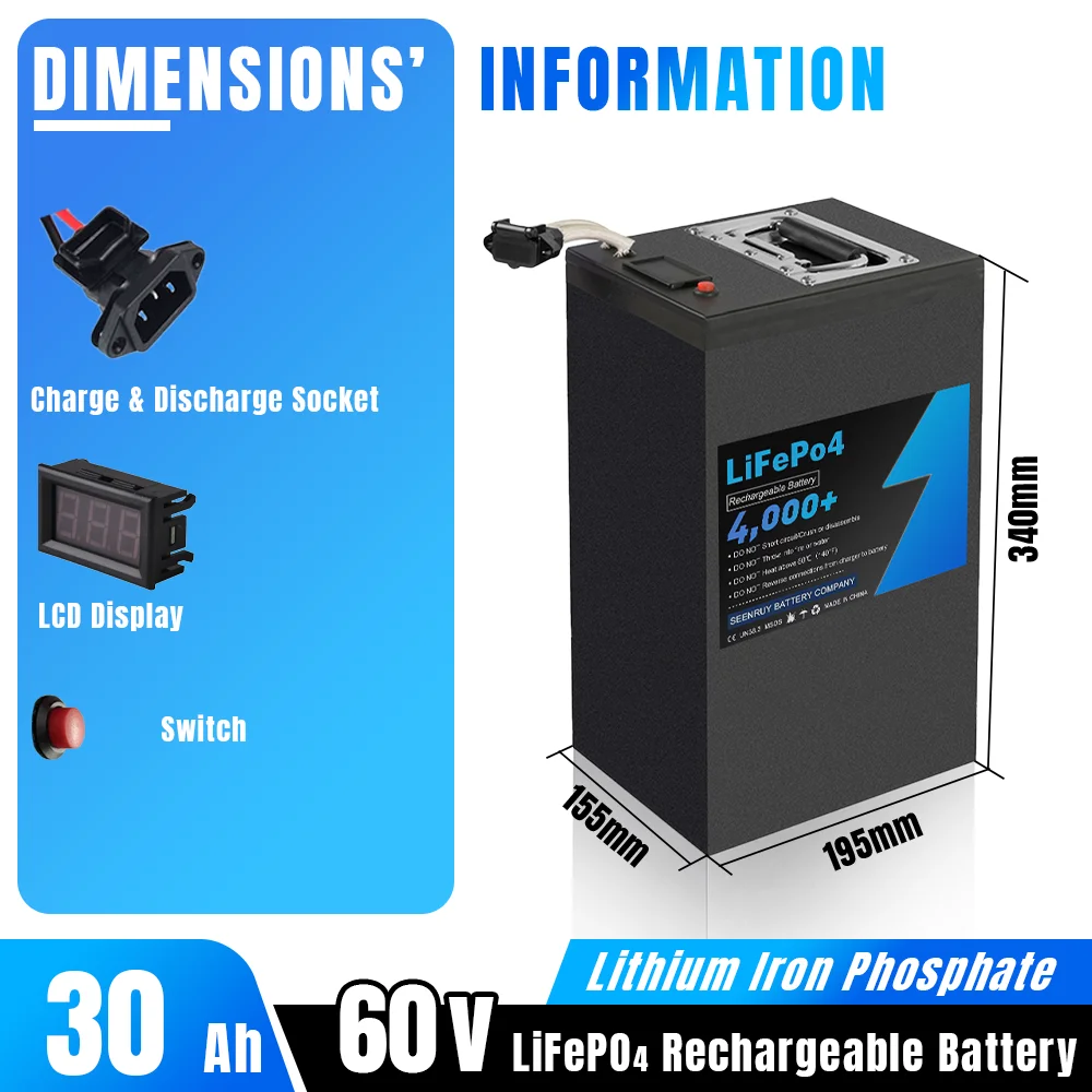 60V 30Ah Lifepo4 Battery Pack Built-in BMS Deep Cycle for Electric motorcycle Tricycle motorcycle AGV Golf Cart