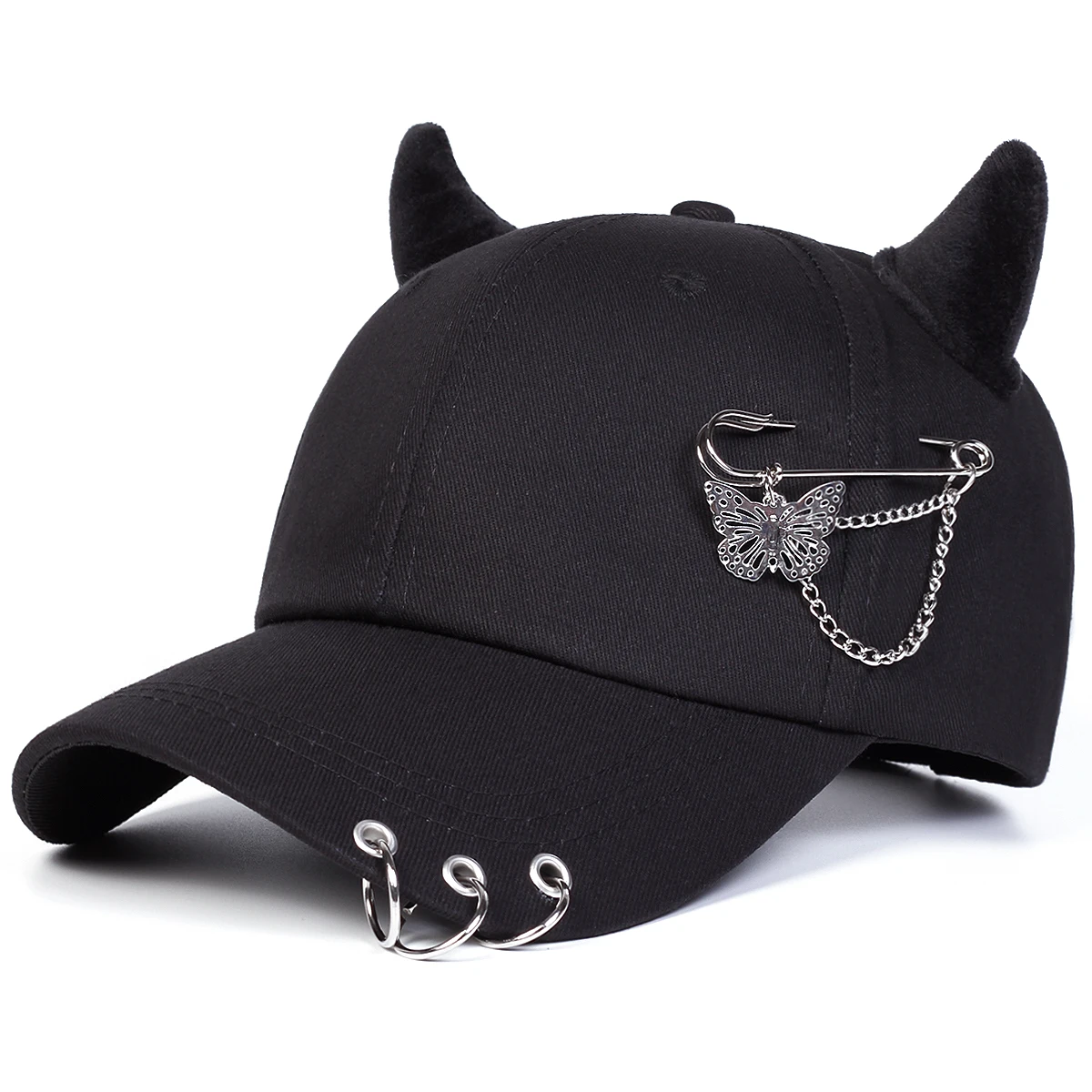 Unisex Butterfly Chain Bull Horn Personality Baseball Caps Spring Autumn Outdoor Adjustable Casual Hats Sunscreen Hat