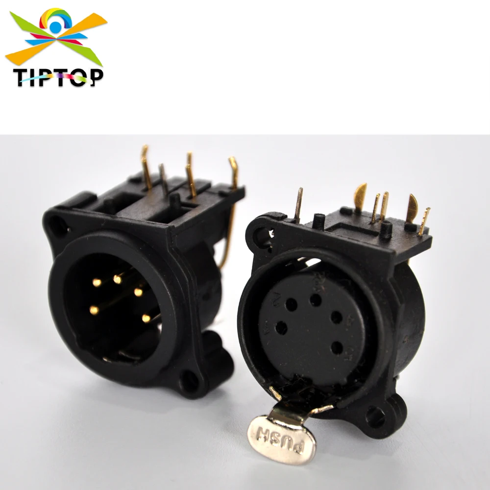 

TIPTOP TP-C03 5 PIN Gold Plating DMX Socket Horizontal PCB Mount Latch Lockable Bronze Contact Zinc Diecast Shell