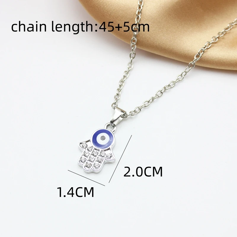 Korean Popular Crystal Fatima Enamel Palm Blue Evil Eye Pendant Fashion Chain Necklace Women Charm Clavicle Collar Jewelry Gift