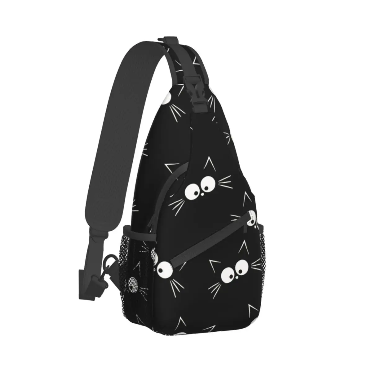 

Cute Black Cat Pattern Crossbody Chest Bags Pockets Travel Pack Messenger Sports Teens Shoulder Bag Unisex