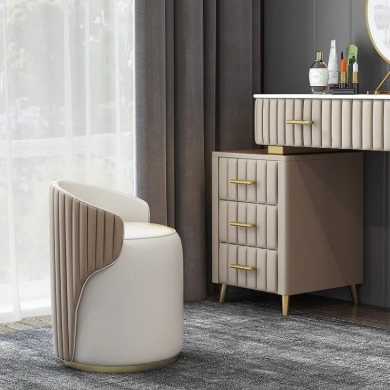 كرسي مكياج مستدير فاخر من Ins Vanity مع مسند ظهر بإطار من الخشب الصلب ومقعد غرفة النوم للفتيات منضدة الزينة الحديثة العثمانية #4