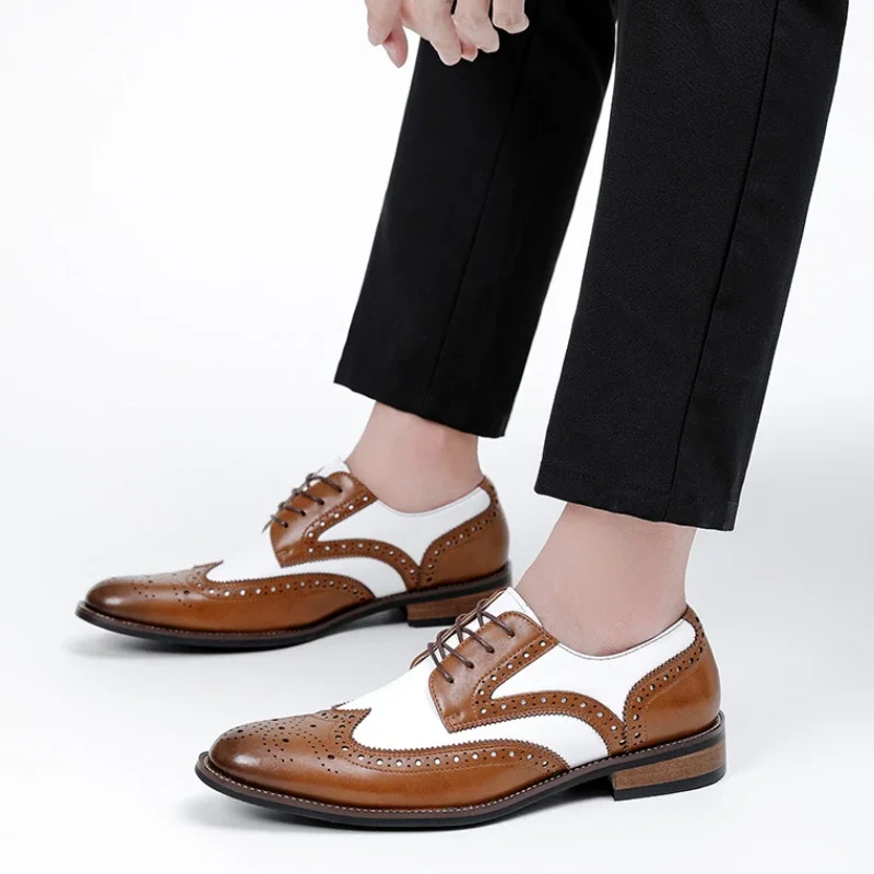 

Fashion Mens Dress Brogues Shoes Quality Pu Leather Handmade Comfortable Autumn New Designer Wedding Social Shoes Man size 47