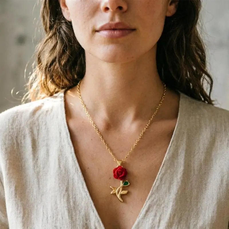  Unique Gold Tone Velvets Rose Pendant Necklace Floral Jewelry Accessories Gift For Birthday Anniversary