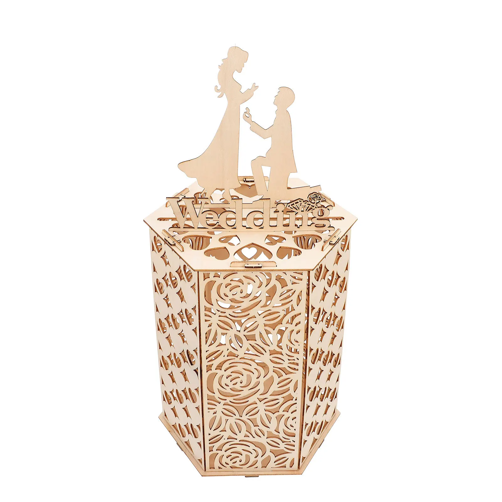 

Diy Wooden Hollow Hexagonal Wedding Sign-In Box Log Color Simple Assembly For Cards Storage Gift Greeting Name Cards Box Wedding