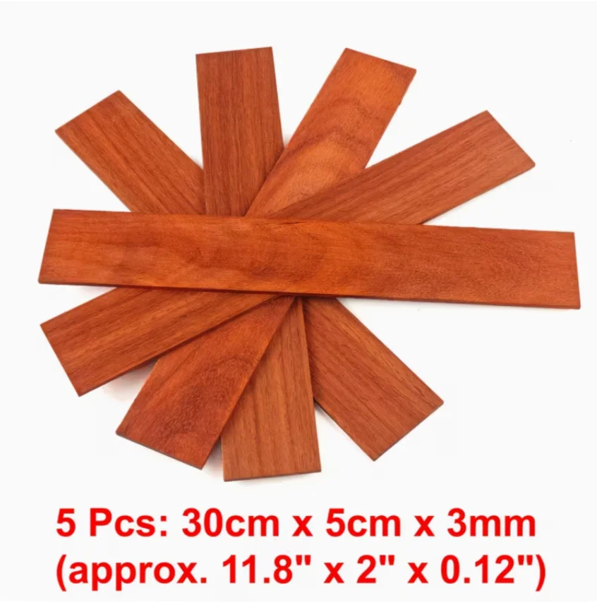 5pcs 3mm African Padauk Red Thick Wood Veneer Sheets  Exotic Wood Strips for Marquetry Inlay DIY Artwork Carving Material