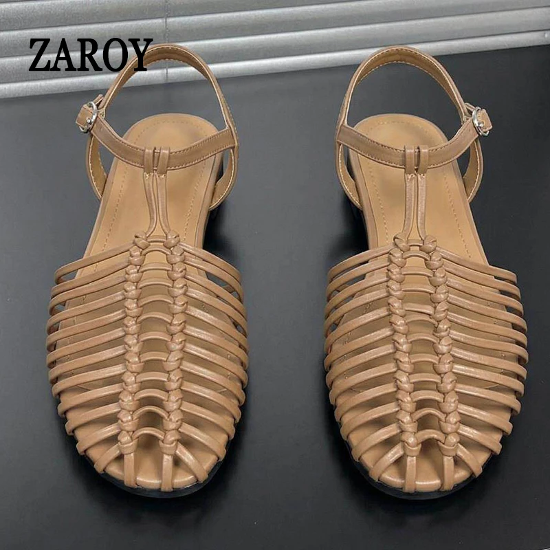 

Brand Designer Roman Gladiator Flat Sandals Women Plus Size T Strap Woven Hollow Summer Casual Comfort Beach Sandalias босоножки