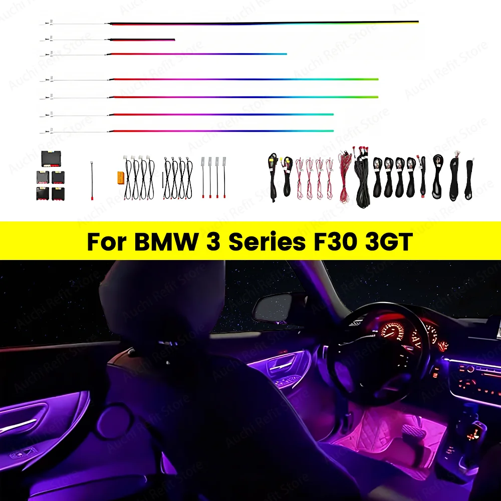 Auchi 256 Color RGB APP Controls Ambient Lighting For BMW 3 Sories F30 3GT Car Interior Decorative Lights For Automobiles