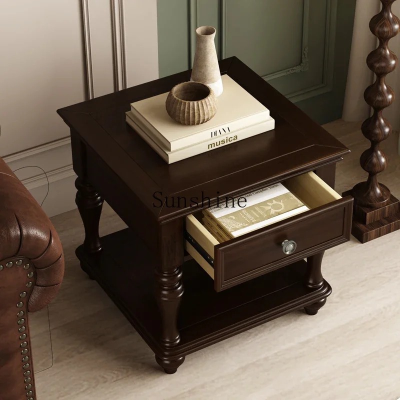 

American pure solid wood large side table living room mini square table FT