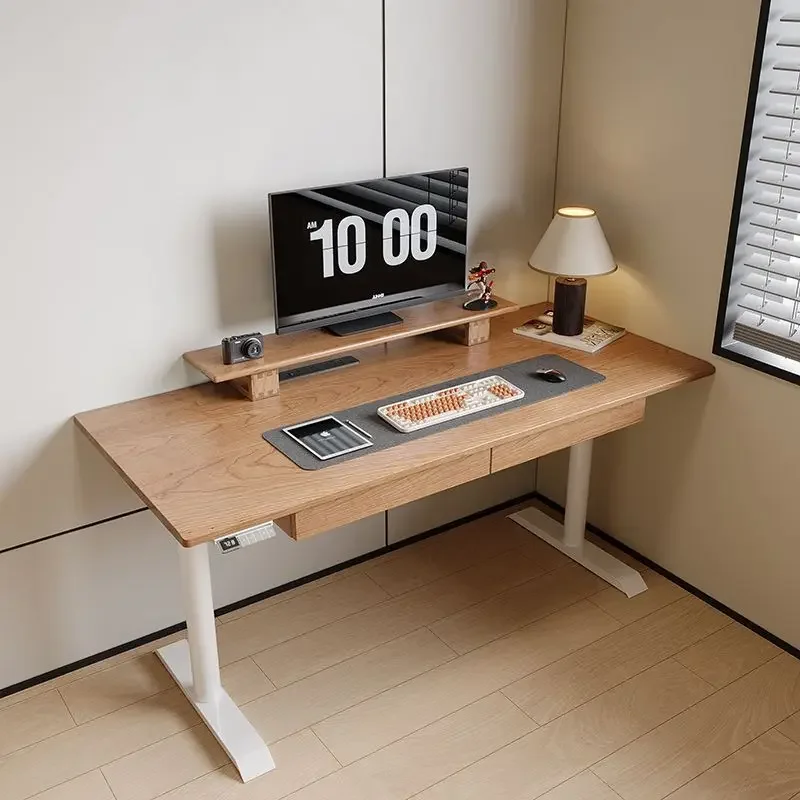 Cherry wood, solid wood, electric lifting table, work office study, e-sports children's computer desk