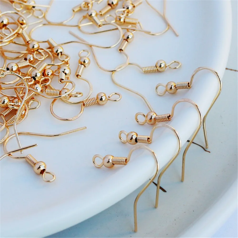 

S925 Characters with Beads Spring Ear Hook, 14K Gold-wrapped Knock, Steel Stamp, DIY Jewelry Earrings, Hanging Jewelry