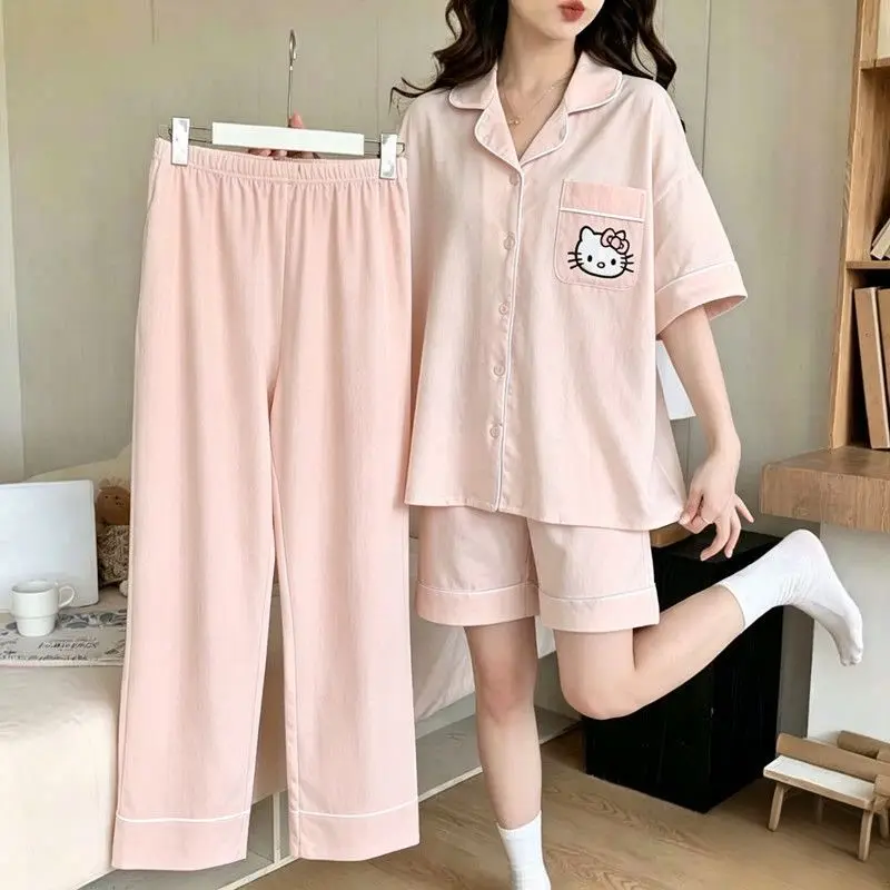 

Пижама Sanrio Pochacco, 3 предмета: женские брюки, шорты, футболка с коротким рукавом, летняя пижама, кавайная одежда для сна, аниме-пижама, домашний костюм