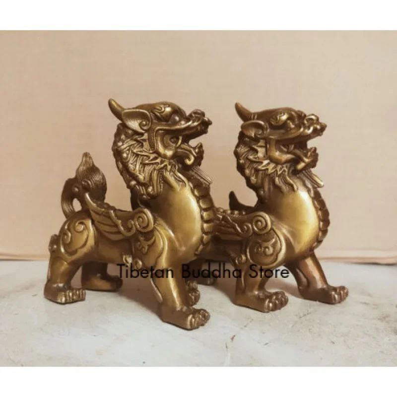 

Brass talisman Fengshui Evil Door Fu Foo Dog Lion beast kylin Unicorn pixiu Pair