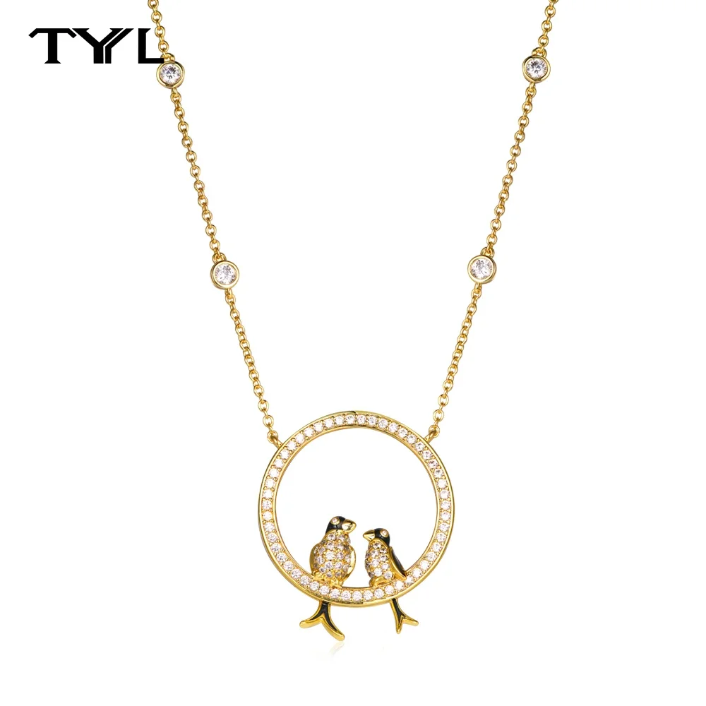 TYYL New High Quality Fashion Brand Luxury Jewelry Animal Magpie Swallow Ladies Delicate Bird Round Pendant Necklace Accessories