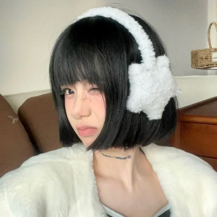 Y2K Star Fluffy Earmuffs ปลั๊กอุดหูเย็นป้องกันผู้หญิงฝาครอบหูอุ่นสีทึบ Plush Earmuffs อุปกรณ์ขี่จักรยาน