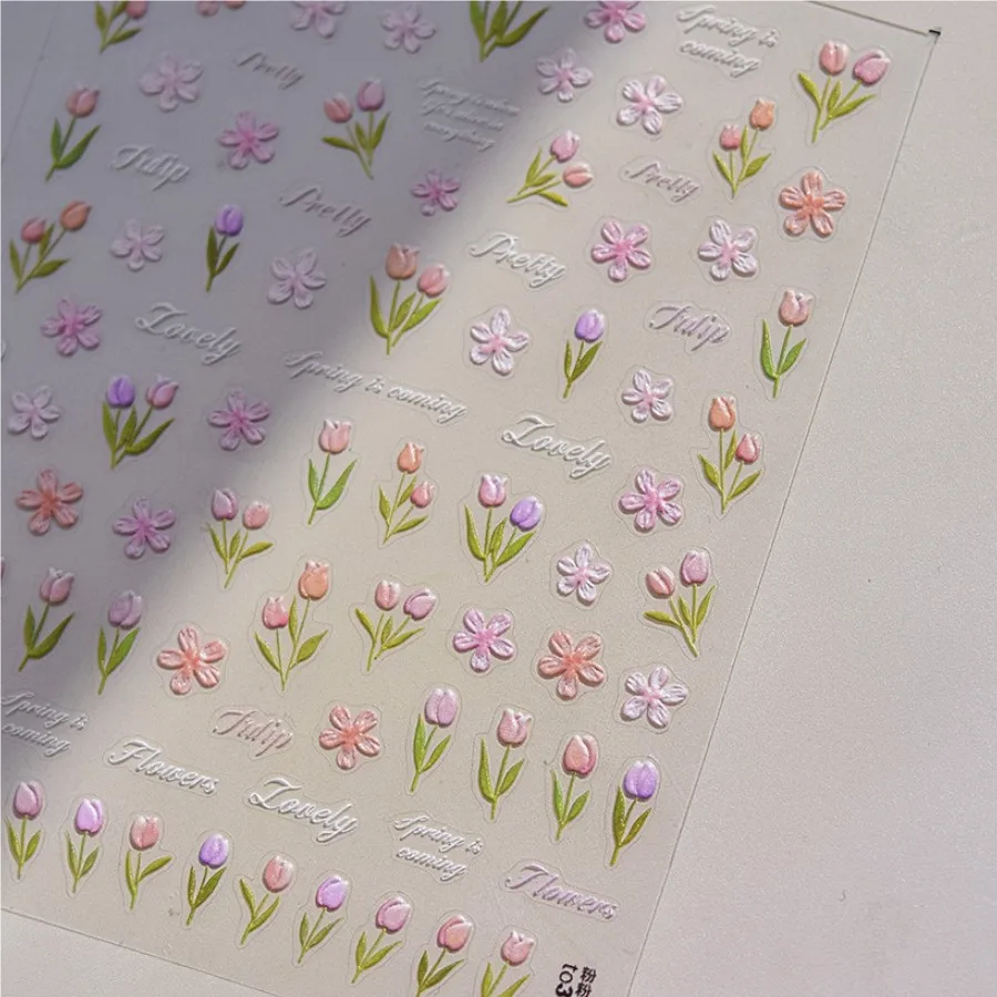 1pcs 5D Japanese Relief Tulip Nail Art Stickers Kawaii Daisy Flower Nail Decorations Decals Self Adhesive Slider DIY Accessories