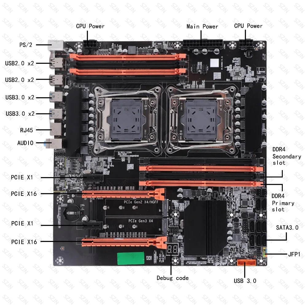 Scheda madre X99 Dual CPU LGA 2011 Solt Supporto E5 V3/V4 E-ATX 8x SATA3 DDR4 Max 256GB Processore Xeon Sever Scheda madre