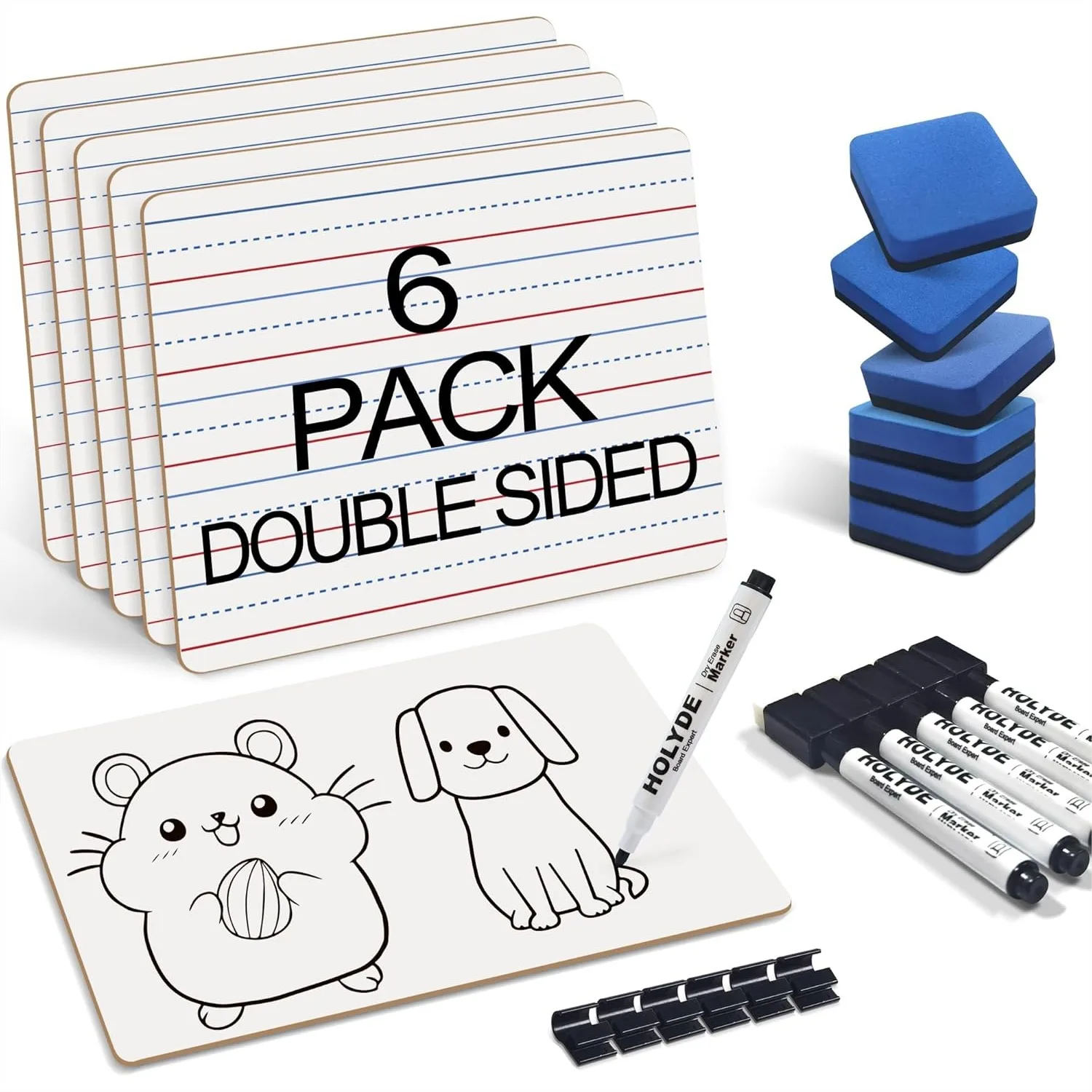 

Double Sided Dry Erase Boards 6 Pack with Lines for Kids Students Classroom, 9x12 Inch Small Whiteboards for Writing Math