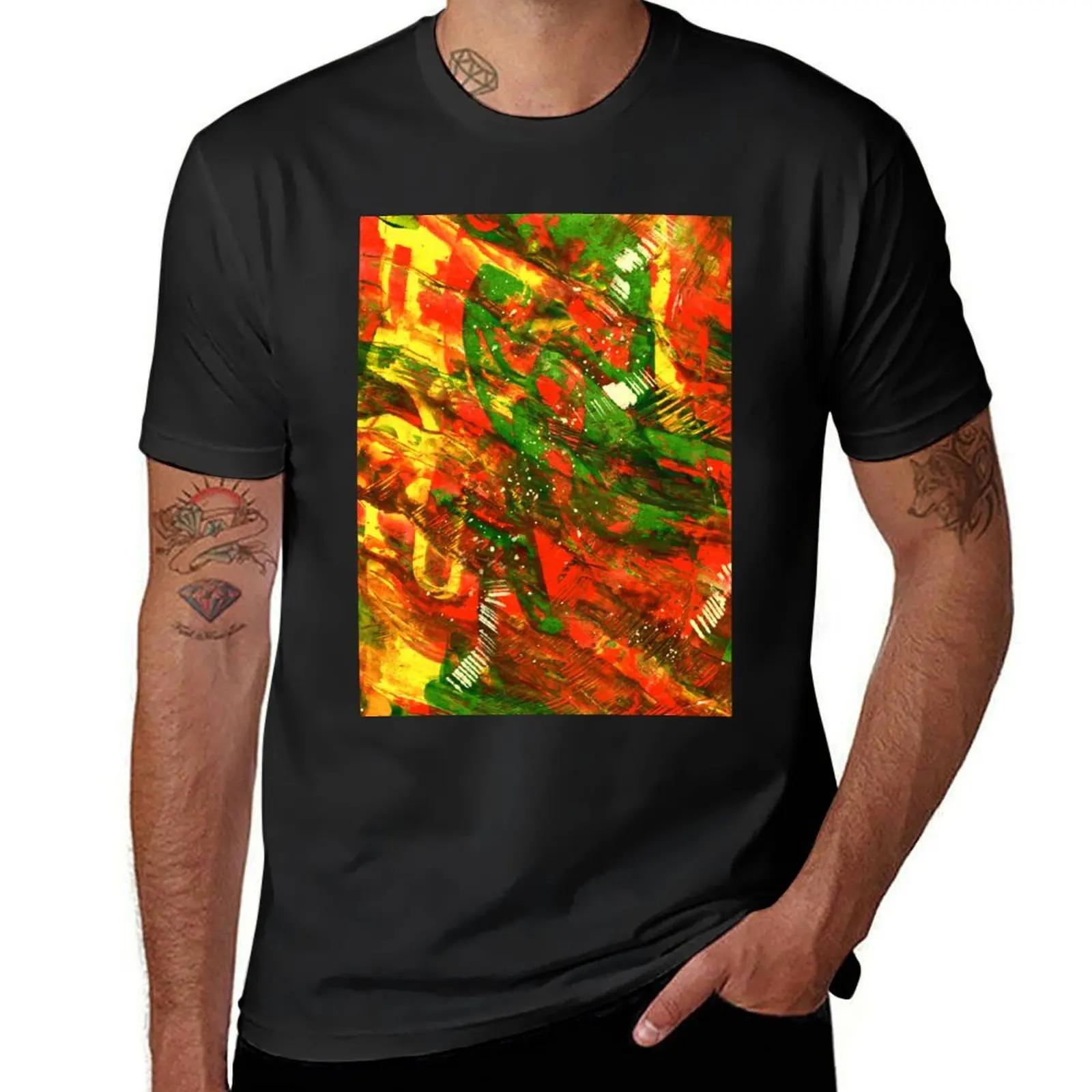 Earth Patterns - Sunset Stream in Canberra Abstract Acrylic Painting T-Shirt funnys mens workout shirts