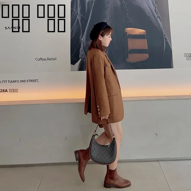 

Костюм-двойка Ele Retro из шерстяной ткани в клетку, маленький размер, модная женская одежда для возраста 25-35 лет, Зима 2023