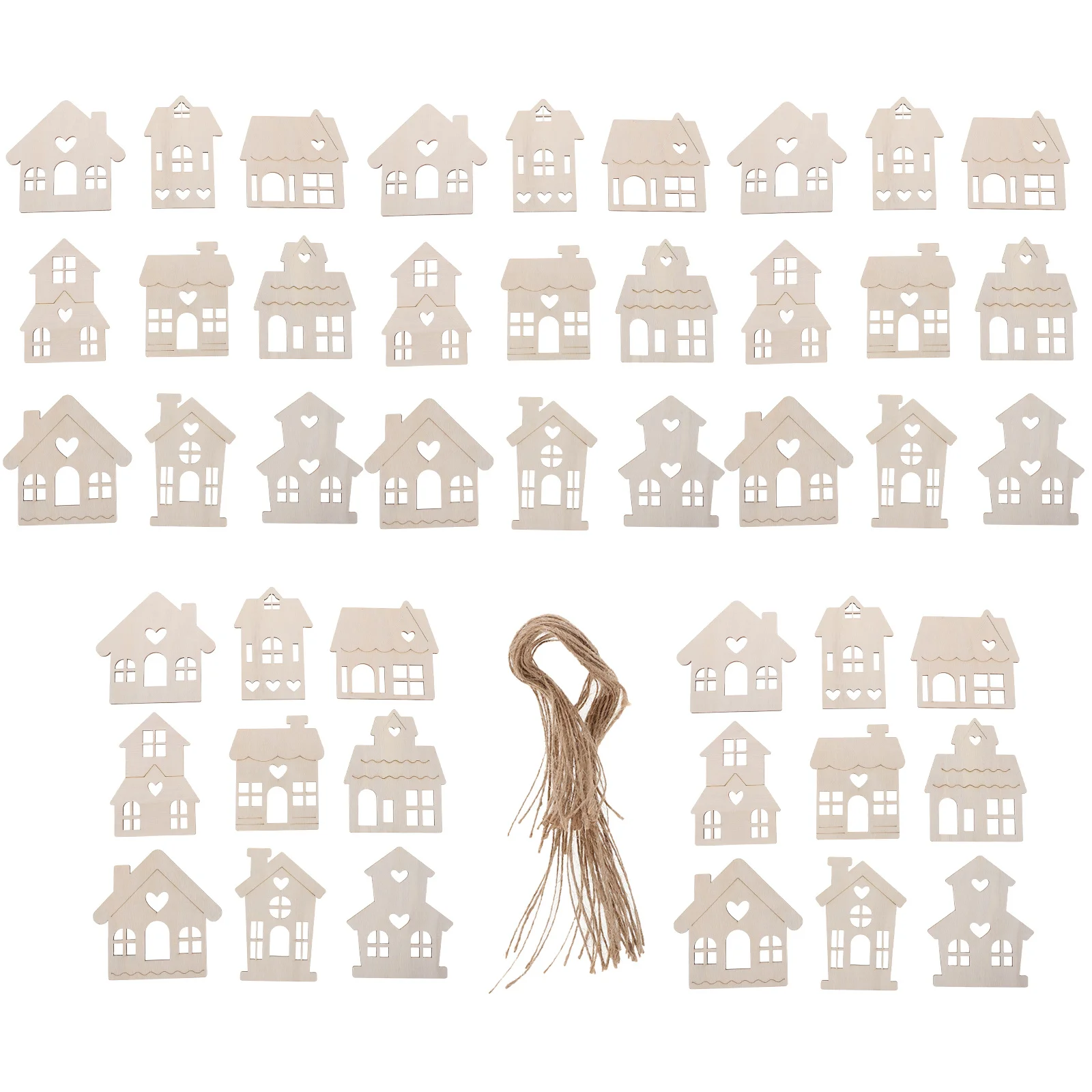 

45Pcs Wood Slice Ornaments Unfinished Mini Wooden Houses for Crafts DIY Natural Wood Hanging Decor Craft Cutout