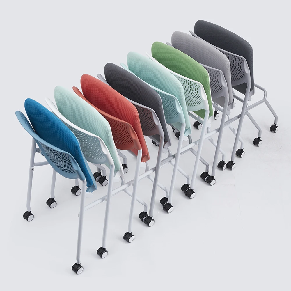 

Foldable Meeting Chair School Classroom Meeting Room Training Chair with Movable Castors