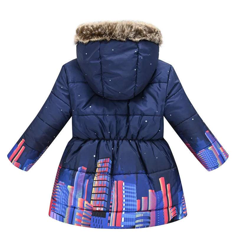 Medium Long Styles Coat Artificial Fur Collar Hooded Down Jacket Kids Girls Winter Thicken Warm Outerwear Christmas Clothing New