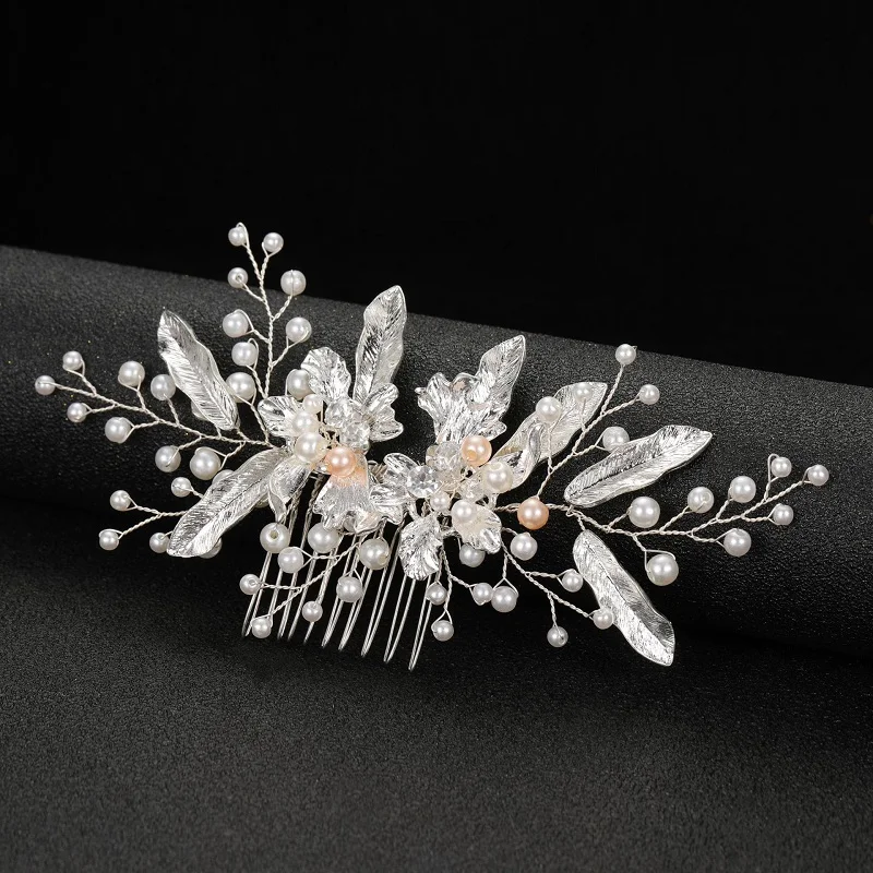 Bride Silver Colour Floral Hair Comb Pearl Crystal Bride Wedding Hair Accessories Bridesmaids Hair Hair Piece