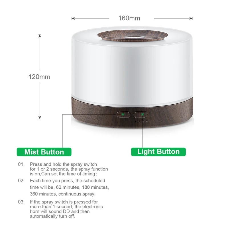 เครื่องกระจายน้ำมันหอมระเหย500มล. เครื่องเพิ่มความชื้นในอากาศพร้อมไฟ LED ใช้ในห้องเย็นอัลตราโซนิกก้านปักน้ำมันหอมระเหย Essential กลิ่นหอม