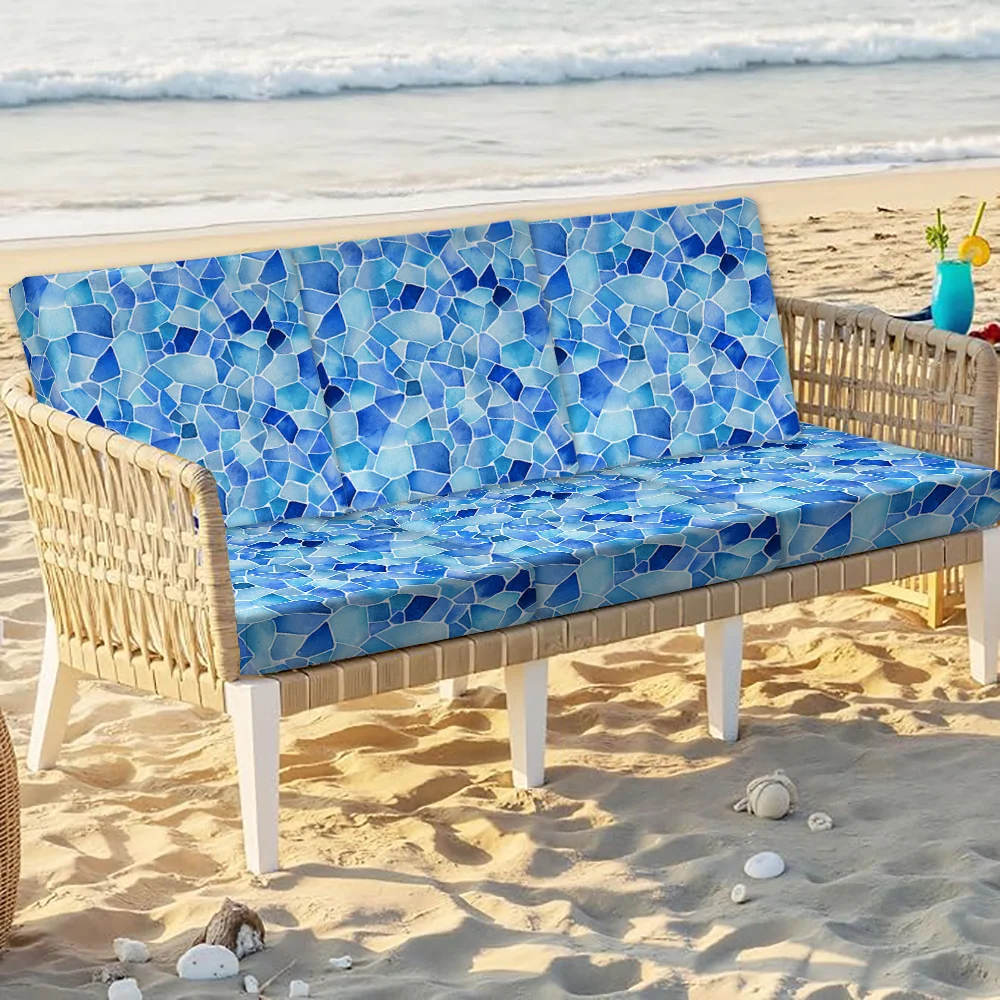 Blue Watercolor Mosaic Elastic Sofa Cover