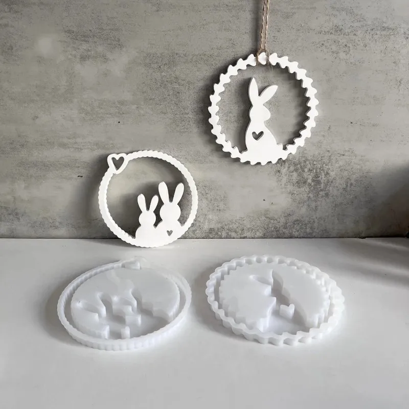 Oster-Kranz Hasen-Ornament Harzgussform DIY Wandbehang Anhänger Heimdekoration Silikonformen für Gips-Bastelarbeiten