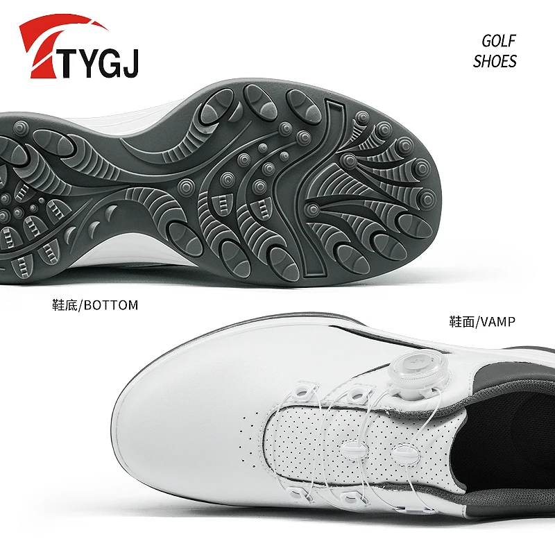 TTYGJ New Golf Sports Casual Shoe Rotary Button Lace Anti slip Waterproof Ultra Fiber Leather Men's Shoe