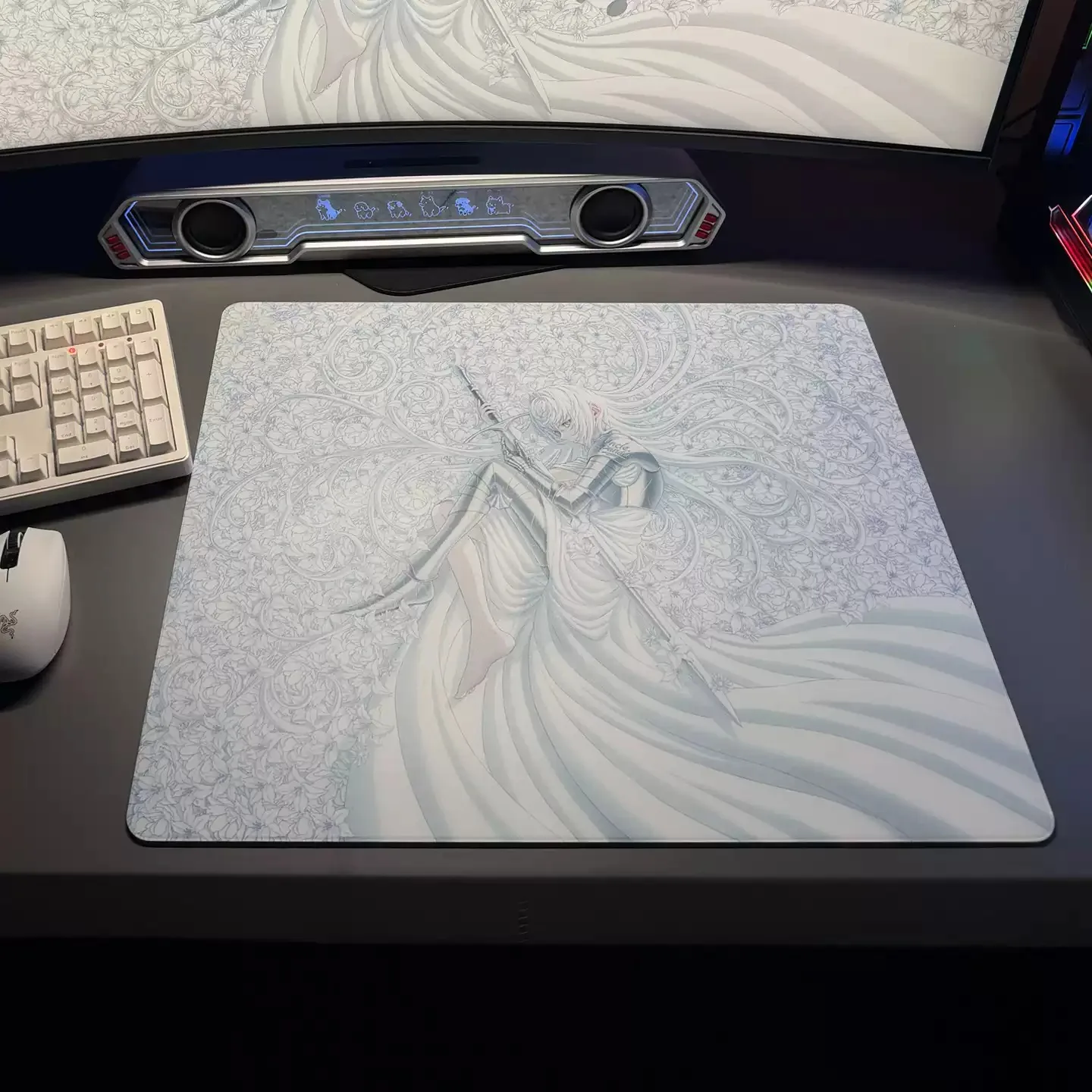 Korean Sweet Angel Girl Wings Pattern Glass Mouse Pad Ee-sports Gaming Keyboard Office Desktop Decoration Student Dormitory