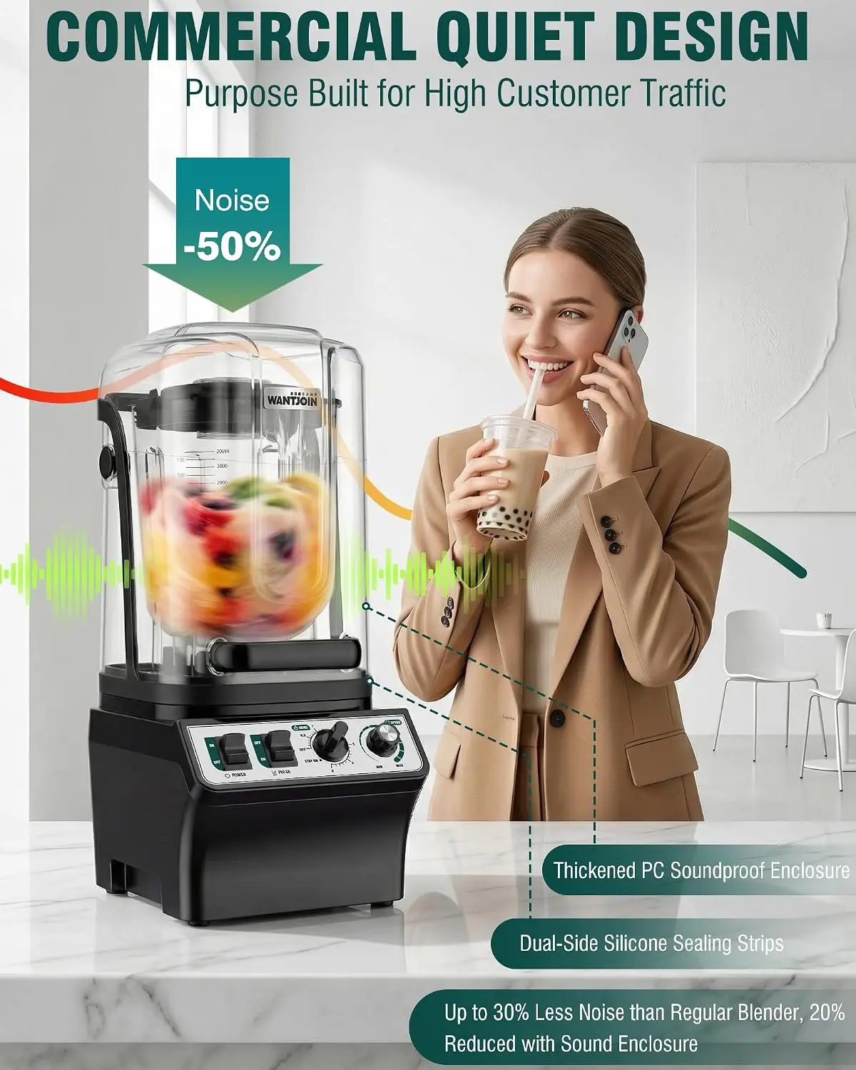 ^For Commercial Blender- 80Oz Quiet Smoothie Blender with Soundproof Shield, Professional Ice Crusher Heavy Duty