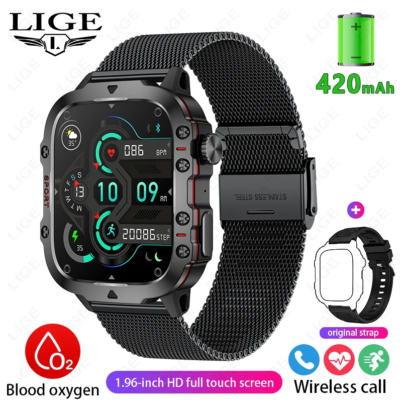 LIGE Smart Watch with AI Voice Assistant and 1.96'' HD Screen