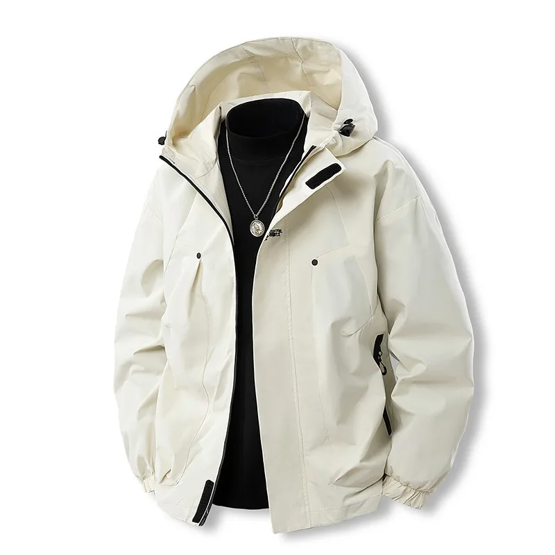 2026 Autumn New Outdoor Hiking Mountaineering Windproof Hooded Jacket Korean Style Men's Sports Casual Loose Zipper Jacket Coats