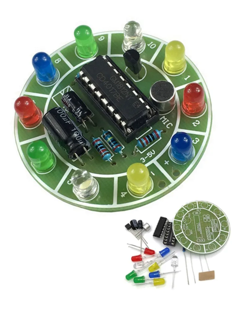 Kit d'éclairage LED 4017, commande vocale colorée, clignotant, rotatif, Production électronique, formation au soudage, bricolage
