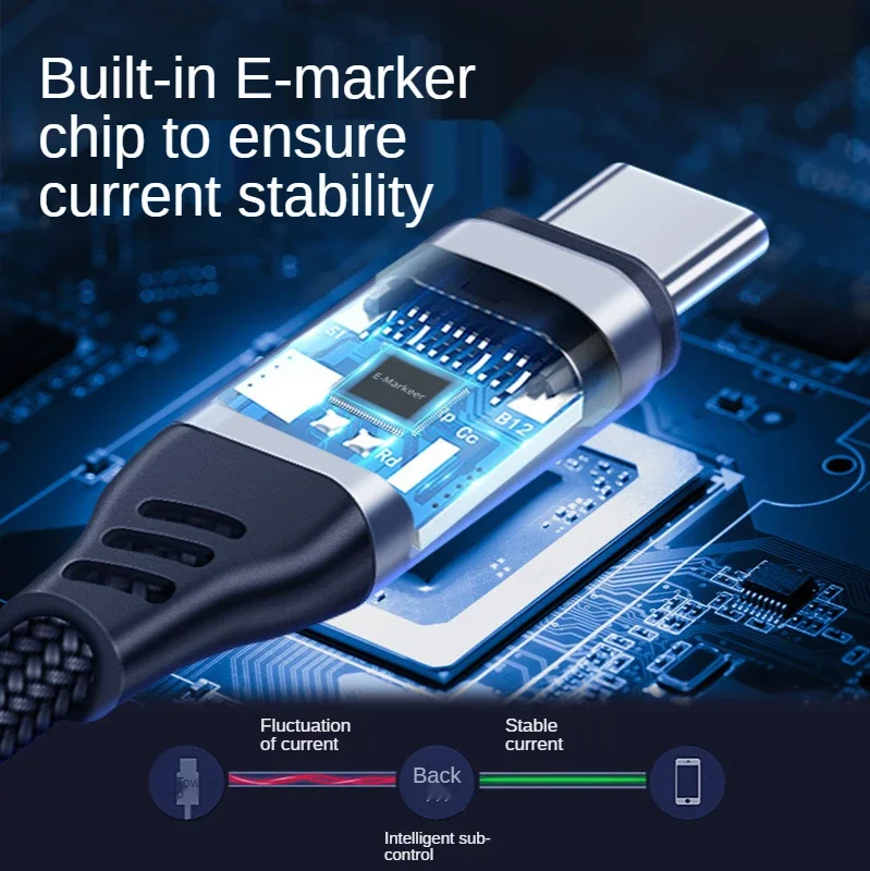 USB C to Type-C fast charging cable braided nylon cable with EMARK chip over 5A PD100W Quick Charge for notebook/Smart phone