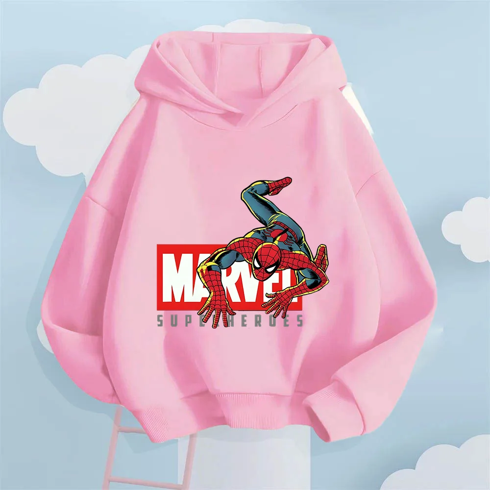 Felpa con cappuccio con stampa Spider-Man capovolta del supereroe Marvel per ragazzi e ragazze, comoda felpa casual per bambini autunnali e invernali