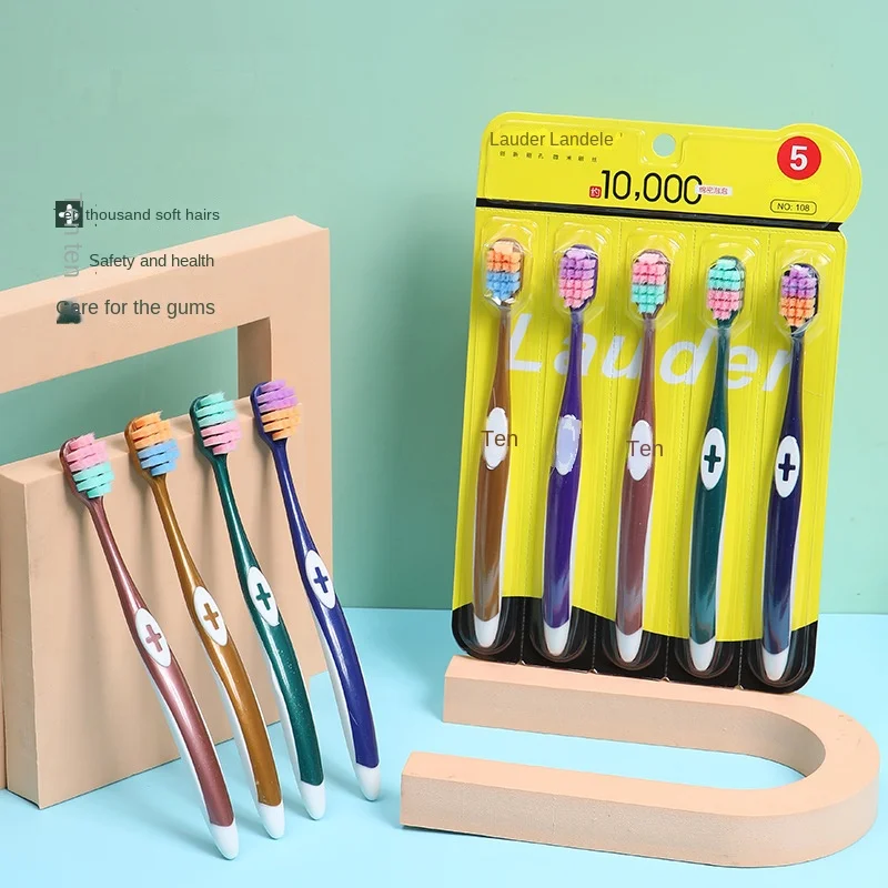 5-Pack Bristle Toothbrush Set with Tongue Scraper, Travel Case, Soft Bristles for Sensitive Gums & Whitening