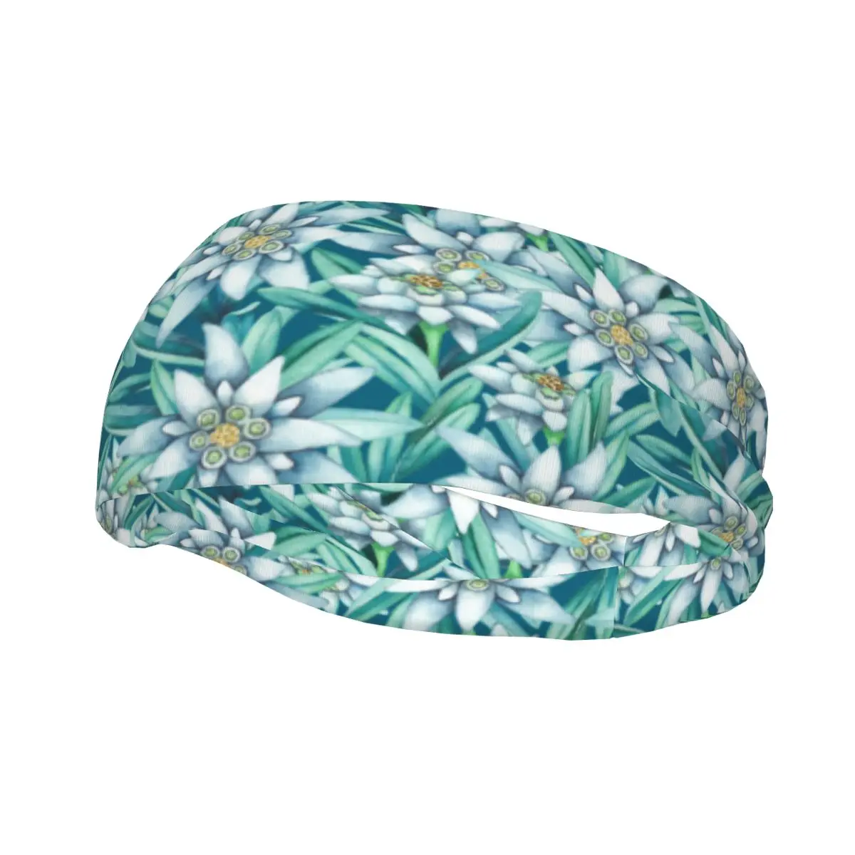 

Watercolor Edelweiss Flowers And Leaves Elastic Hair Band Yoga Headband Makeup Hair Hoop Headwrap