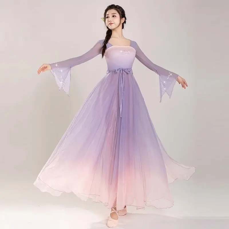 Dancer Dress Classical Dancewear Gradient Dress Flowing Performance Dress Top Dance Costume Big Swing Ballroom Dancing Dress Up