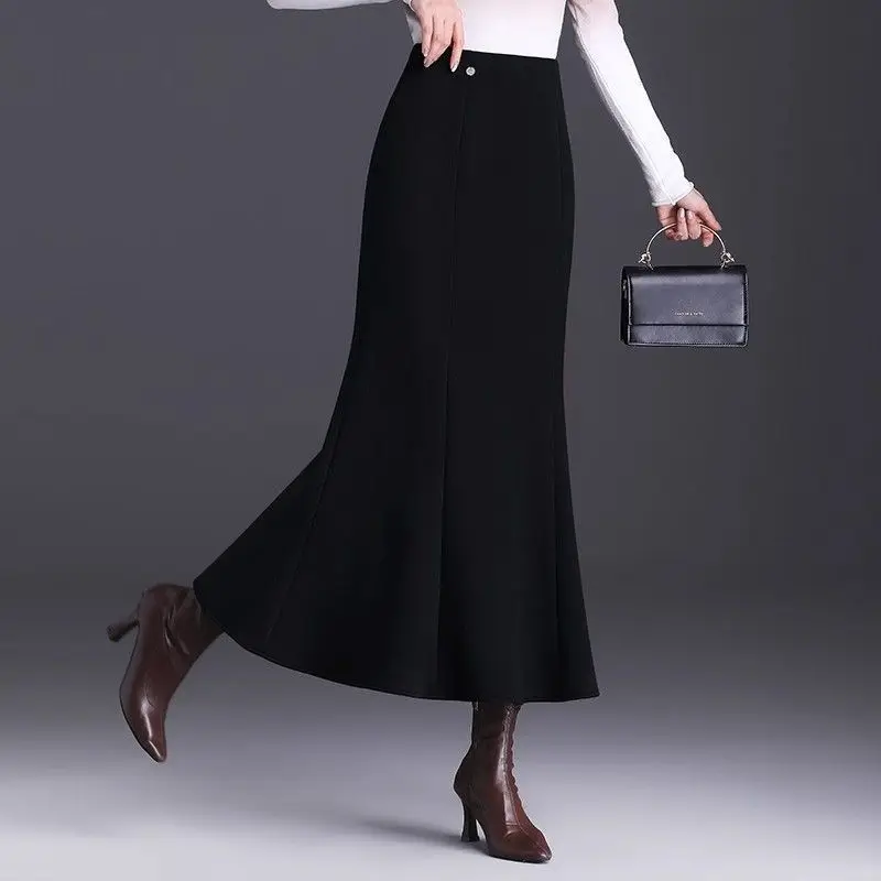 Woolen Style Skirt New Style High-waisted Autumn Winter High-waisted Slimming Mid-length Fishtail Style Long Skirt