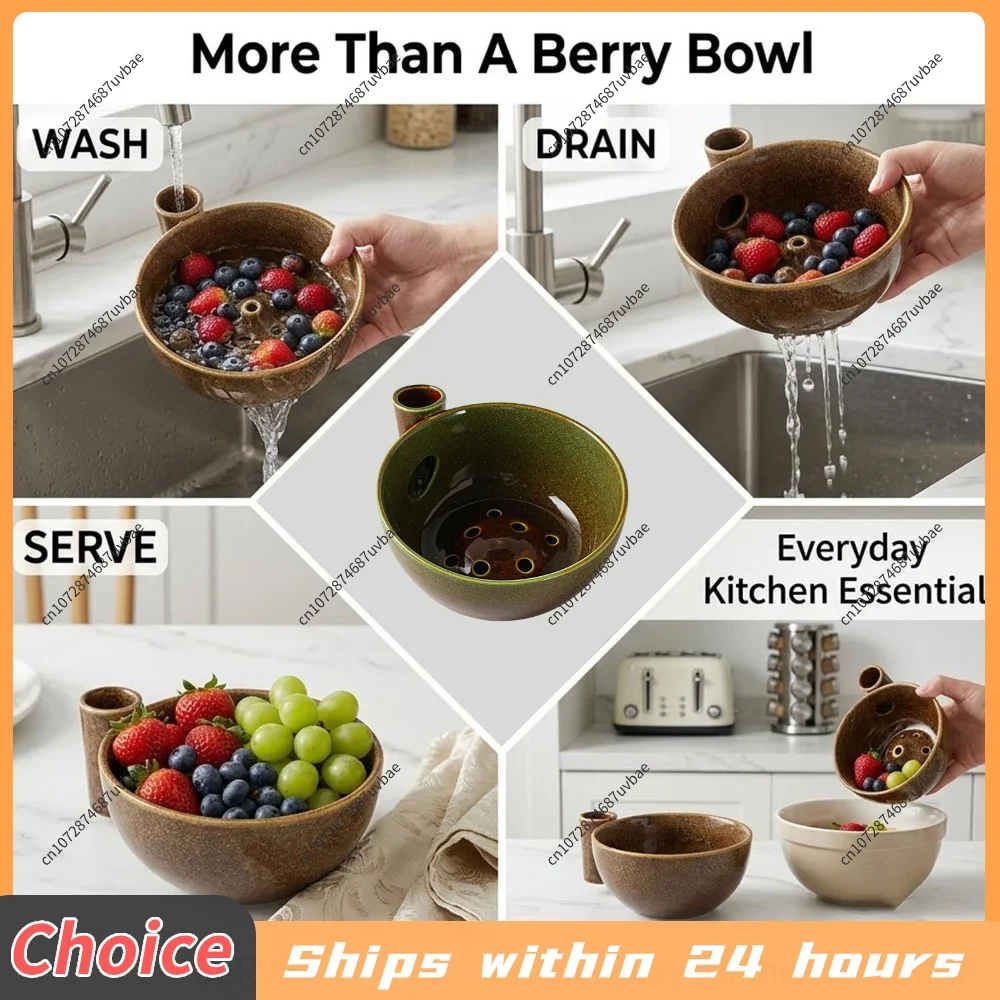 Multi-Functional Berry Swirl Bowls Ceramics Fruit Washer Spinner Ceramics Fruits Washing Colander for Fruit Vegetables Washing - view 5