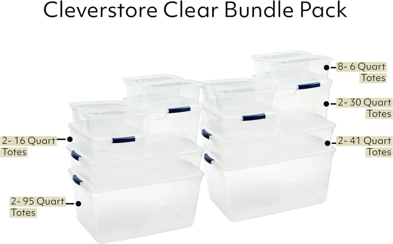 Clear Dorm Variety Pack, Clear Plastic Storage Bins with Built-In Handles To Maximize Storage 16pk