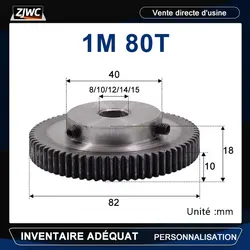 1M 80T Spur Gear Bore 8mm 10mm 12mm 14mm 15mm Motor Gear 1Mod 80 Teeth Low 45# Steel Material Metal Gear For Motor