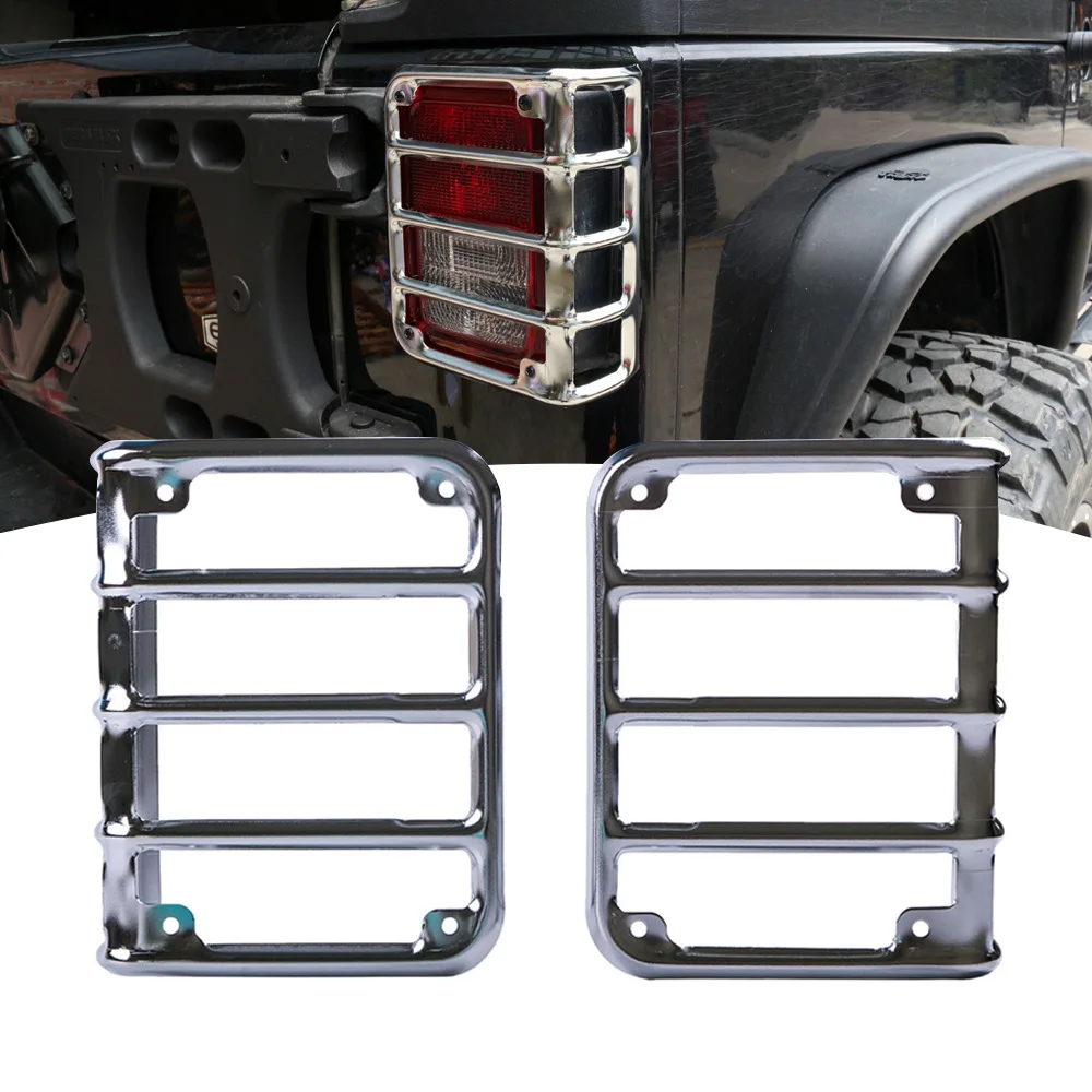 Silver Tail Light Protector Cover Wrangler Brake Tail Light Metal Protective Frame Shell for 2007-2018 Wrangler JK Models