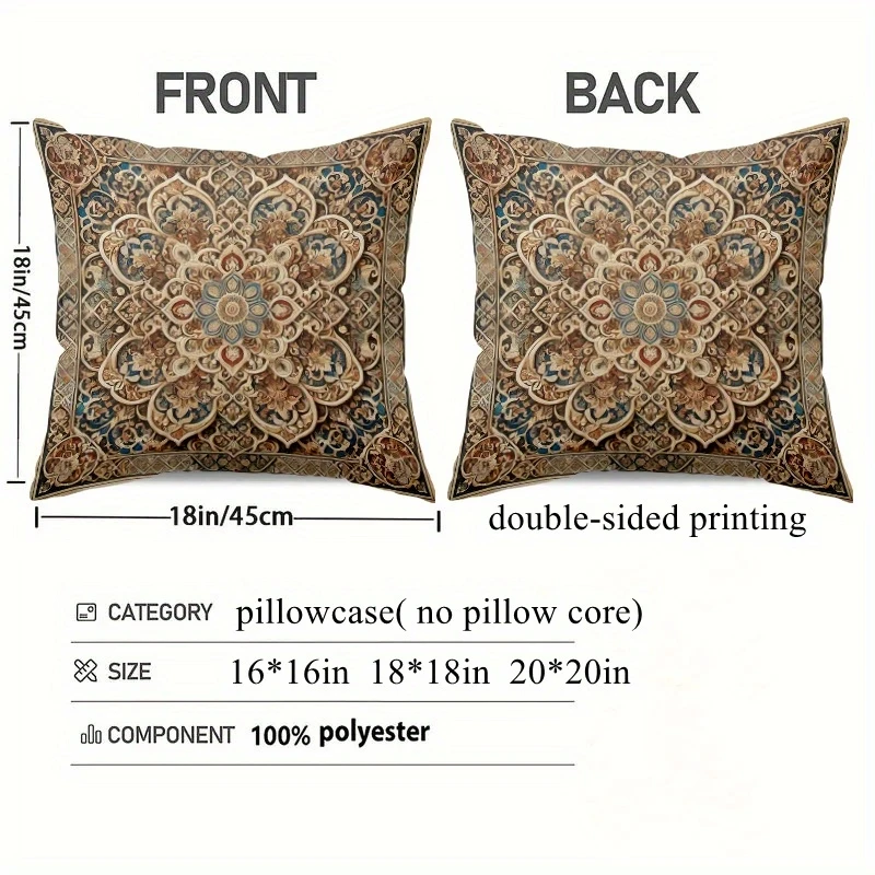 VIKAMA Persian Rug Pillow Cover, Decorative Zippered Soft Cushion Cover for All Season Living Room Bed Decor