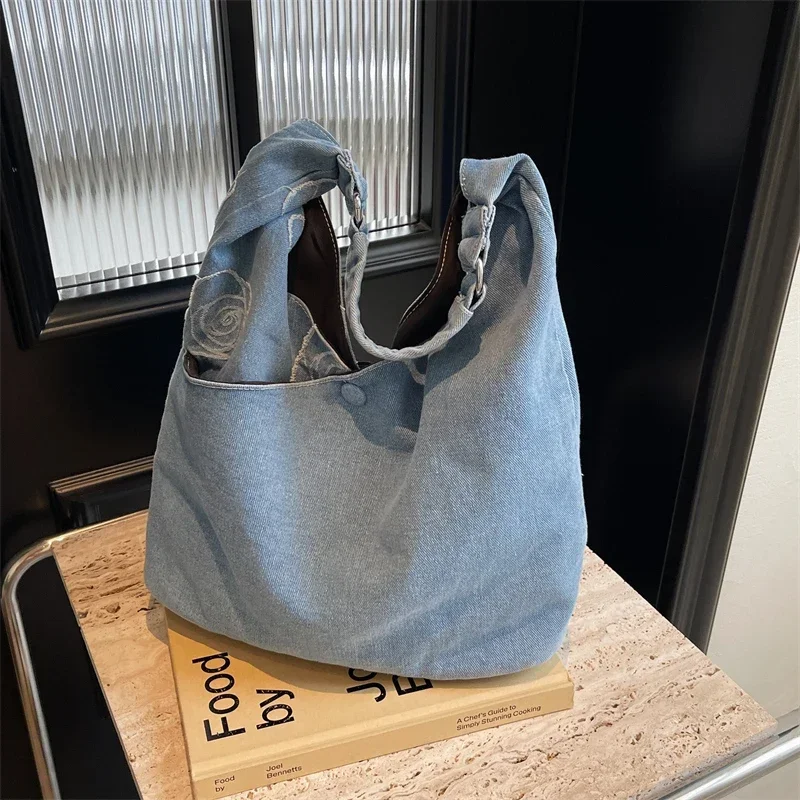 New Large Capacity Denim Simplicity Hasp Sweet Shoulder Bags 2024 High Quality Fashion Versatile Commuting Women's Handbags