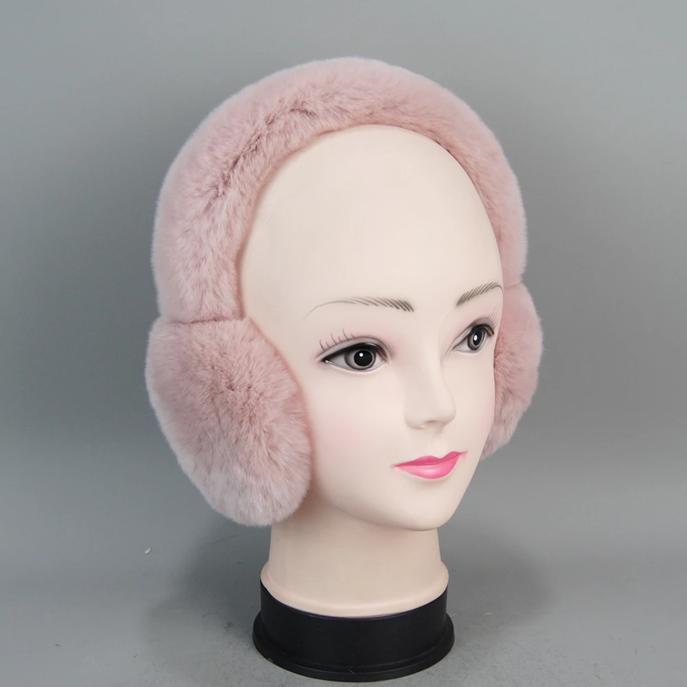 Women Winter Warm Soft Real Rex Rabbit Fur Earmuffs Female Fur Earlaps Lovely Girls Luxury Fuffy Genuine Rex Rabbit Fur Earmuff